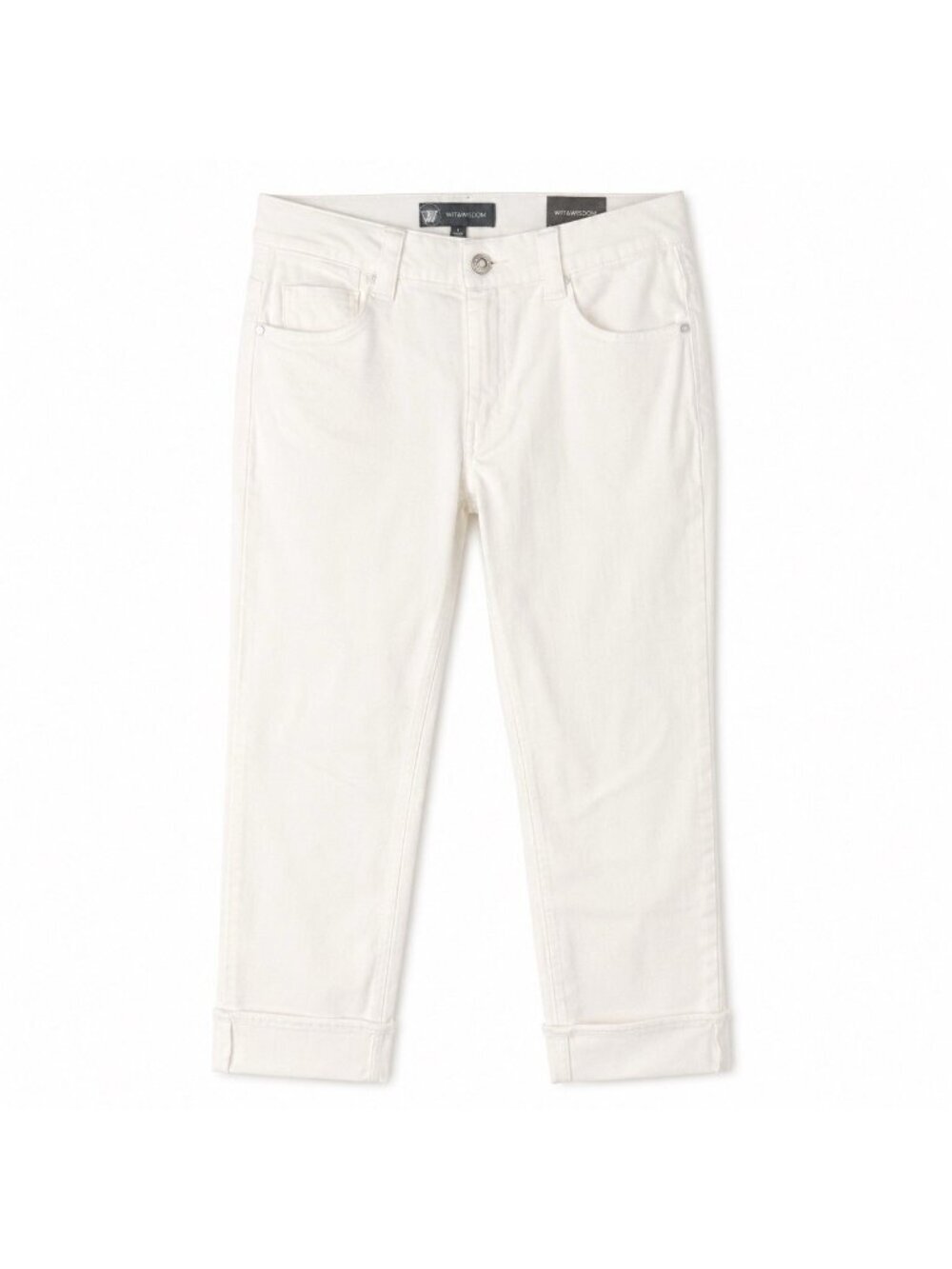 Wit & Wisdom White High Rise Boyfriend Jeans Womens Size 2 Cuffed Straight NWT